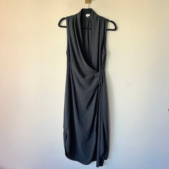 Wilfred Aritzia Black Midi Sleeveless Wrap Dress Size Small - Picture 3 of 5